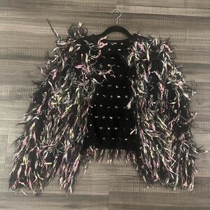 Black and Pink Fringe Cardigan
